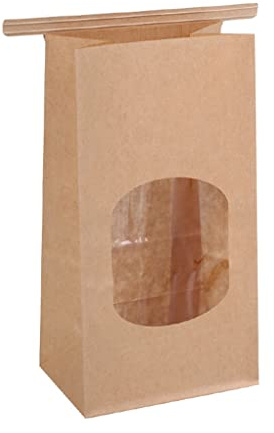 50PCS Kraft Paper Bakery Bags With Window, Brown Treat Bags With Tin Tie Tab Lock for Coffee, Cookies, 9 * 6 * 17CM, XS