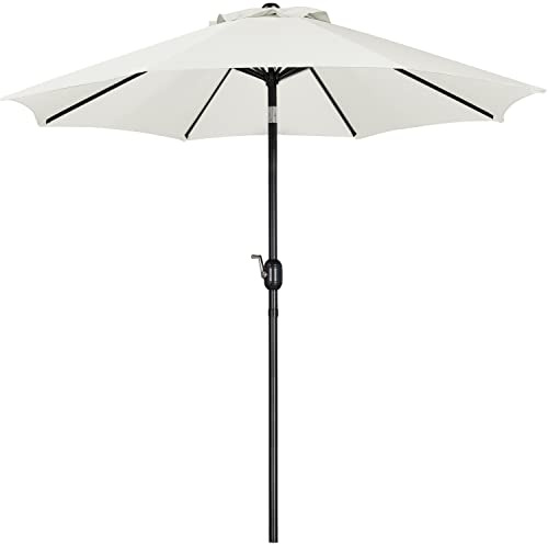 Yaheetech Garden Parasol Umbrella 2.7M Patio Umbrella Outdoor Sun Shade with Crank Handle & 8 Metal Ribs for Garden/Backyard/Deck -Cream