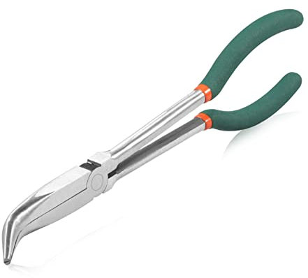 SPEEDWOX Long Reach Bent Nose Pliers 11 Inches 45 Degree Intermeshed Teeth Precision Fine Pliers for Hard to Reach Narrow Spaces High Leverage Reduce Efforts Non-slip Handle