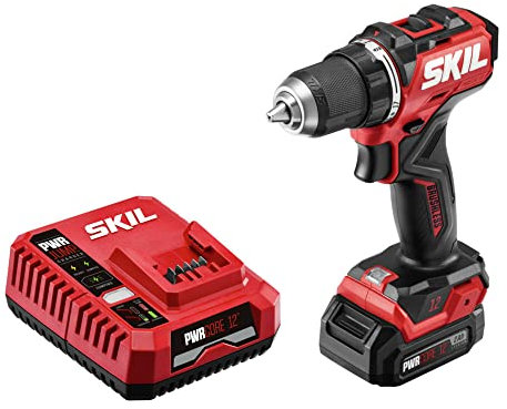 SKIL PWR CORE DL6290A-10 Kit de perceuse-visseuse compacte à vitesse variable 12 V 12 V avec manchon simple de 1,27 cm, mandrin sans clé et lampe de travail à DEL avec batterie 2,0 Ah et chargeur PWR