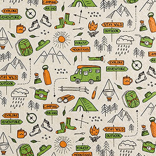 20 Servietten Eco Line nachhaltig aus 100% Recycling-Papier Zeit zum Campen | zelten | Camping | Sommer | Tischdeko 33x33cm