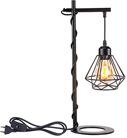 iDEGU Vintage Tischlampe, E27 industrielle Schreibtischlampe aus Metall Tischleuchte mit Verstellbare Hängelampe Nachttischlampe 16CM Lampenschirm Schwarz Bürolampe mit Stecker und Schalter
