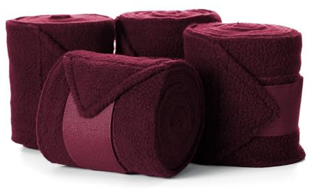 Equinavia Luna 9' Fleece Polo Wraps, Set of 4 Horse Leg Bandages with Storage Bag | Black - One Size - Wine Red - One Size