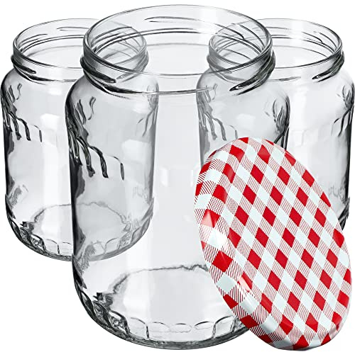 KADAX Konserveringsburkar, syltburkar 720 ml, glas med skruvlock, förvaringsburkar att sätta i (röd rutig/8 stycken)