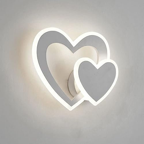 Dopastore Applique da Parete LED 12W Design Doppio Cuore Sovrapposto Lampada da Parete Da Interno Stile Moderno IP20 Per Camera Soggiorno (Luce fredda 6500K)