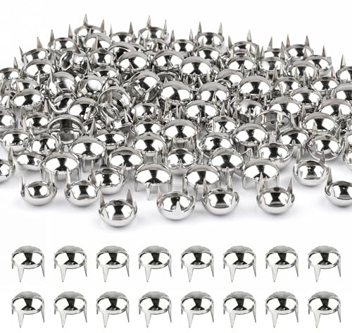 Trimming Shop 9 mm runde Kuppelnieten [50 Stück] – 4 Krallen, runde Nieten, Punk-Nieten, Nagelkopfnieten, Spike-Nieten für Leder, Bastelprojekte, Tasche, Gürtel, Schuhe, Hutdekoration, Silber