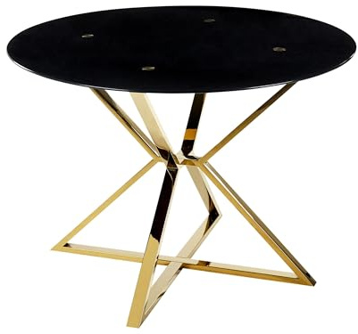 Beliani Table à Manger Noir et Doré en Verre et Acier ⌀ 105 cm Base en X Forme Sablier Bosco