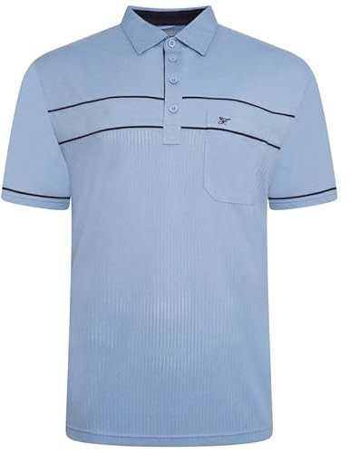 Forge Mens Polo t-Shirt Plain Self Stripe Polycotton Lightweight Causal Smart Polo tee top for Big Men UK - Sky Blue - 3XL