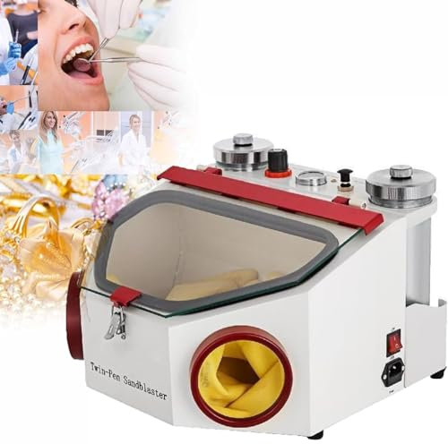 XLTEAM Équipement De Sableuse De Laboratoire, Sableuse De Laboratoire Dentaire, Machine De Sablage Fin À Double Stylo, avec Lumière LED Grande Fenêtre De Vue, pour Éliminer Les Oxydes