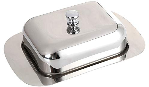 Widybord Luxious - Recipiente para mantequillera de acero inoxidable brillante para servir queso con tapa fácil de sostener