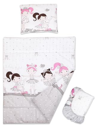 Baby Comfort 3-teiliges Set mit Bettbezug, Kissenbezug und Spannbetttuch für 83 x 50 cm großes Kinderbett (graue Tänzerin)