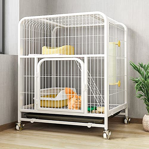 Großer Katzenkäfig mit Rädern – 2-stöckiger Katzenhütte, Chinchilla-Frettchenkäfig – für drinnen und draußen mit Rampe, Leitern, Betten und Hängematte