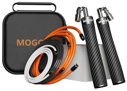 Mogold Weighted Jump Rope for High-Intensity Training, Muay Thai & MMA Workouts Heavy Jumping Ropes for Fitness Carbon Fiber Handle Adjustable Length 3 Meters 1/5 +1/4lb+1/2lb PVC Steel Wire Rope