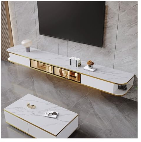 TV Board hängend Schwebender TV-Ständer, modernes, an der Wand montiertes hängendes TV-Schrank-Entertainment-Center mit 2 Schubladen und 2 Türen, komplett montiert, 78,7/94,4'' Schwimmende TV-Konsole