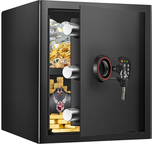 52L Großer Safe Tresor für Zuhause, Feuerfester Tresor mit Schlüssel, Sensor-Licht und Abnehmbares Regal, Heimsafeschrank Aufbewahrung von Geld, Dokumente, Medikamenten