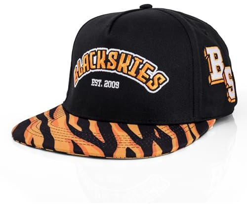 Blackskies® Beast Mode Snapback Cap | Damen Herren Baseball Mütze Kappe Basecap Schwarz Orange Tiger Katze Savanne Cap - Männer Frauen Unisex Streetwear Outdoor Sommer Freizeit