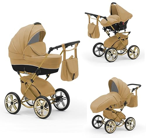Klassischer Kinderwagen Sorento Gold 4 in 1 inkl. Sportsitz und Autositz in 19 Farben