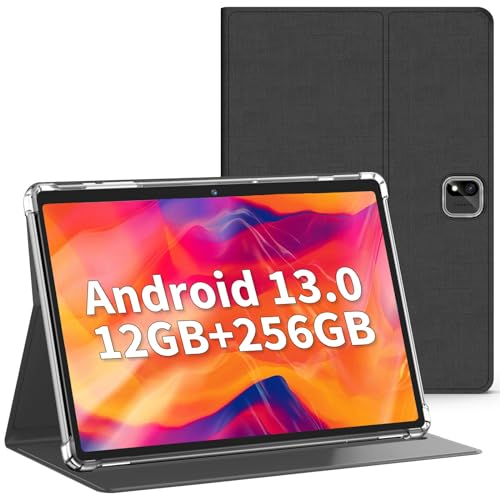 JJGJ 10 Zoll Tablet, Android 13 Tablet,12GB RAM+256GB ROM(TF 1TB), 8000mAh, 1280 x 800 IPS HD Bildschirm, 5G WiFi, BT5.0, GMS-Zertifizierung, 5MP+8MP Kamera, Typ-C/GPS/OTG (Schwarz)
