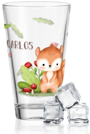 GRAVURZEILE Verre à eau avec impression UV - Groupe d'animaux - Design forêt - Personnalisé avec le nom de votre choix - Cadeaux pour garçons et filles pour un anniversaire, la rentrée des classes -