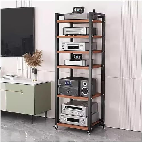 audio rack hifi regal 161 cm hoher Plattenspieler-Stereoschrank – Rack-Audio-Tower mit verstellbaren Regalen und 360°-Universalrädern – Plattenspieler-Konsole für Kabelboxen, Verstärker, Lautsprecher(
