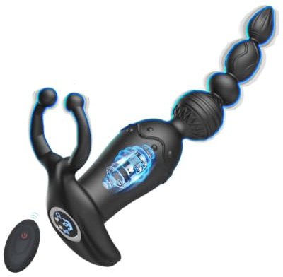 Vibrateurs anaux pour hommes Plug anal Vibrant Sextoy pour couples Vibrateur point G Prostatique avec 10 modes de vibration Boules anales Boules d’amour avec anneau pénien Anneau de testicules (Noir)