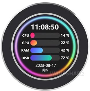 Monitor USB de 2,1 pulgadas, pantalla LCD AIO, CPU/GPU Cooler Screen 480 × 480, pantalla redonda con función de análisis de espectro musical, función para PC interior, pantalla ambiental RGB, interfaz