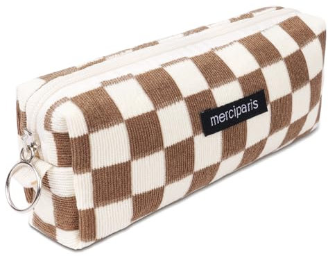 OFFCUP Federmäppchen Mädchen Mäppchen Cord-Stoff, Pencil Case Teenager Stiftetasche Tragbare Schreibwaren Tasche, Federtaschen Schlampermäppchen mit Reißverschluss, Federmappe für Schule, Büro - Braun