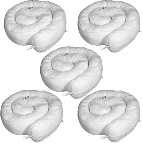 LJBD Öl Absorbierende Socken Spill-Kit 3mx12,7cm Saugfähige Socken Ölbindemittel Ölsperren für Öl,Kraftstoff,Flüssigkeiten auf Kohlenwasserstoffbasis 30L pro Boom(Size:Pack of 5,Color:weiß)