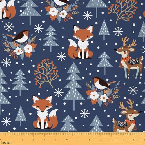Loussiesd Frohe Weihnachten Stoff 184x150cm Weihnachten Hirsch Dekor Patchwork Stoffe Ultra Weiche Wilde Tier Polsterung Dekostoff für Stühle Schneeflocke Reupholstery Dekostoff Zimmer Dekor