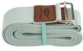 NATURYOGA Cinturón de Yoga Algodón 100% - Correa Ajustable con Hebilla Metálica - 300 x 3,8 cm - Azul Claro