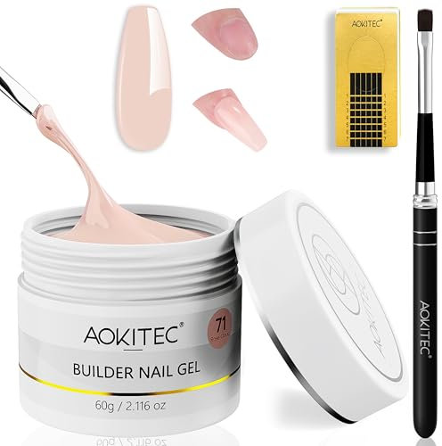 Aokitec Gel de Construction pour Ongles UV - Kit de Modelage et Extension Nudes avec Finition pour Salon