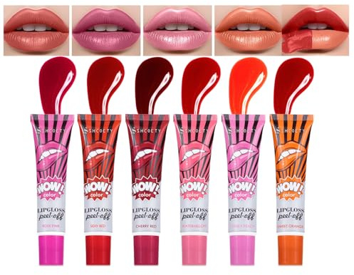 Hinourisha 6PCS peel off lip stain liner, lippentattoo zum abziehen, lippen tattoo, essence lip tint, lippenstift zum abziehen, Non-stick Cup Nude Long Lasting, Kirsche, Erdbeere, Orange