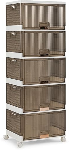 GOPLUS Schuhbox stapelbar, Aufbewahrungsbox mit Deckel, Schuhaufbewahrung mit transparenten Klapptüren & Rollen, Schuh Organizer Ordnungsbox für Eingangsbereich & Wohnheim (mit 5 Ebenen)