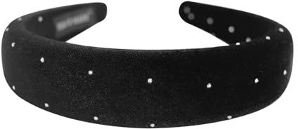 axy Gepolsterter Haarreif aus Samt mit Strasssteinen Damen Stirnband Haarschmuck Haarreifen Hairband HRK10A (Schwarz, breit)