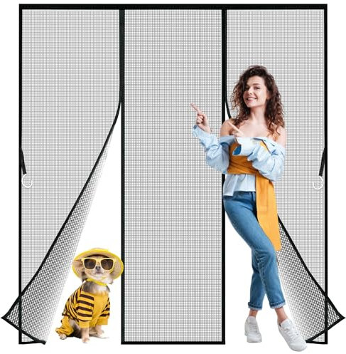 Zlhloj Moustiquaire Porte Fenêtre, 240x220 cm Maille Très Fine Dense, Moustiquaire Porte Fermeture Aimantée Magnétique Automatique, Rideaux Anti Mouches et Insect, Bande Adhésive Sans Perçage Noir