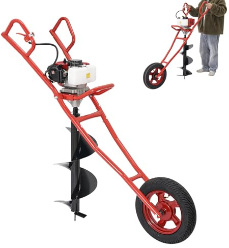 DHQCQL 52CC - Trapano a benzina a 2 tempi, elettrico con imbuto, 1,46 KW, per piantine forestali, vigneti, piantagioni di ortaggi (rosso)