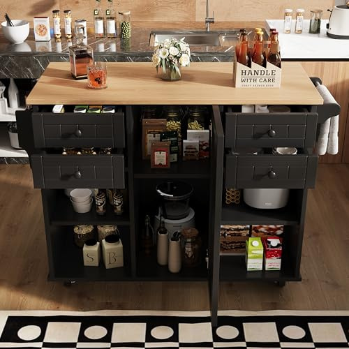IHO SOFA Carrello da cucina con piano di lavoro (127 x 46 x 91,5 cm), carrello da cucina con ruote, armadio da cucina con 4 cassetti e portaspezie, isola da cucina, autoportante, per esterni, con