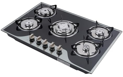 Stainless Steel Gas Stove 30.5 * 20.1 * 2.6in 180°Fire Control Quick Start Cooktop with 5 Burners, More Energy-saving Kitchen Gas Cooker Stove for Domestic or Commercial Cooking
