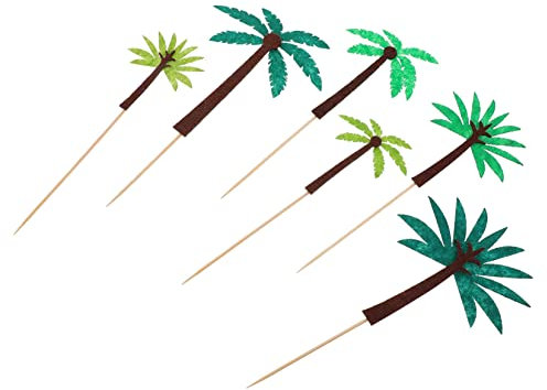 Gogogmee 24pcs Felt Cake Toppers Decorative Fruit Coconut Tree Sticks Hawaiian Theme Adornments for Wedding Birthday Party Cake Inserting Cards