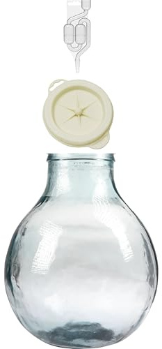 Glasballon Set +Gummikappe+ GÄRRÖHRCHEN Weinballon Flasche Glasflasche Gallone Gärbehälter Glasgärballon Gäreimer Gärballon WEITHALSBALLON Ideal für Wein, Saft, Met & Most – EU Qualität (10L)