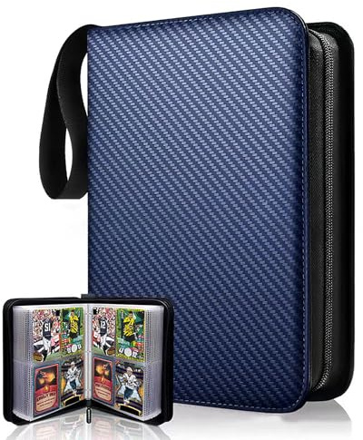 APAKA Classeur Carte à Collectionner, 50 Pages Deux Côtés Album Classeur, Album de Cartes à Collectionner avec Fermeture Zippée, 4 Pochettes par Page pour 400 Cartes