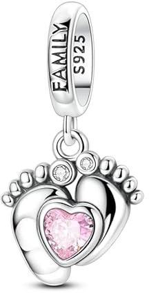 SOUTHPLUS Ciondoli Argento Sterling 925 con Cubic Zirconia Pendenti,Charms per Bracciali,con Braccialetti e Collane Europei, Perfetto Regali per Moglie e Ragazze (Impronta Neonato)