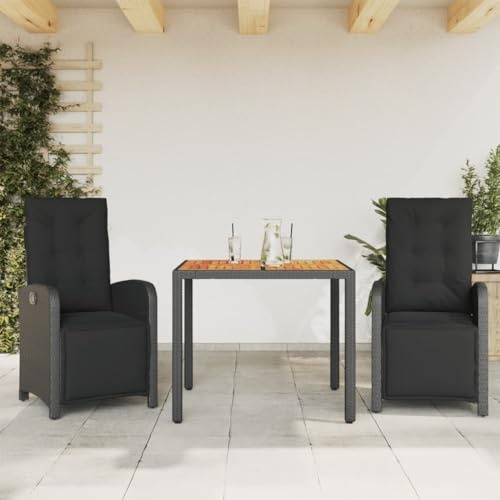 INLIFE 3-TLG. Bistro-Set mit Kissen Schwarz Poly Rattan,Möbel,Gartenmöbel,Gartenmöbel-Sets,Schwarz,35.4 KG,3212474
