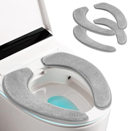 Everpwr Bathroom Toilet Seat Cover, 2 Pair Toilet Cover Pad Self-Adhesive Soft and Thicker Washable Reusable Warmer Mat Cover Pad, Universal Bathroom Toilet Seat Cover Pads (Grey)