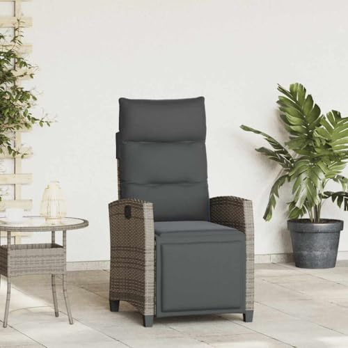 Mimdixy Balkonstuhl Loungesessel Outdoor,Gartensessel mit Beistelltisch Verstellbar Grau Poly Rattan