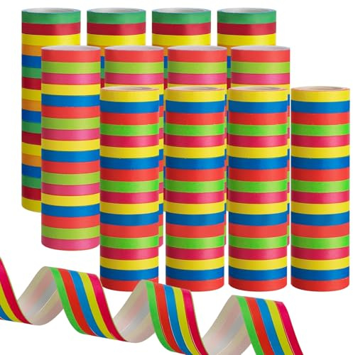 12 Roll Luftschlangen, Mehrfarbig Luftschlangen mit je 18 Abrisse Party Dekoration für Karneval Geburtstag Mottoparty