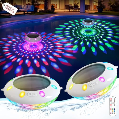 AearKing Schwimmende Poolleuchten mit Fernbedienung,Pool Lichter Schwimmend Solar mit RGB-Lichteffekten,Oberer und unterer Farbwechsel,IP68 Wasserdichte Pool beleuchtung für Teiche und Pools – 2 Stück