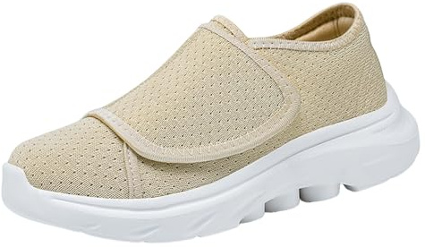 Träningsskor för kvinnor, extra bred passform, ortopediska diabetesskor med justerbar rem, andningsbara promenadsneakers för svullna fötter, ödem och artrit, damer lätta bekväma skor, BEIgE, 39 EU