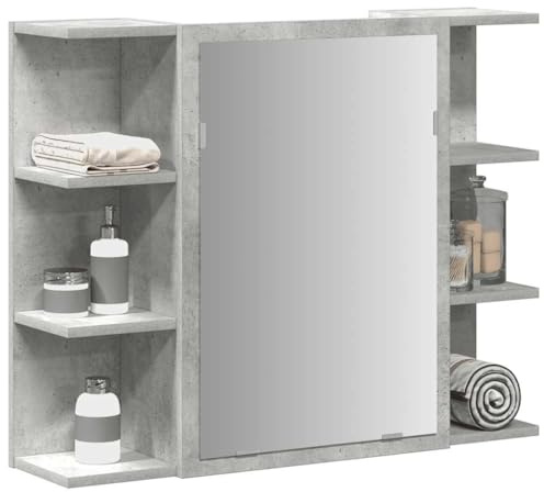 Bathroom Mirror Cabinet Concrete Grey 80 x 20.5 x 64 cm, Chipboard, Bathroom Mirror Cabinet with Shelf Moisture Resistant Modern Design Soft Closing Function Acrylic Bathtub with LED Lighting