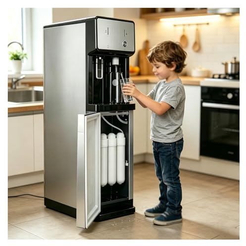Dispensador De Agua con 4 Cartuchos Filtrantes,Maquina De Agua Fria Y Caliente De Pie,3 Ajustes De Temperatura,Hogar Enfriador De Agua para Agua Potable Pura